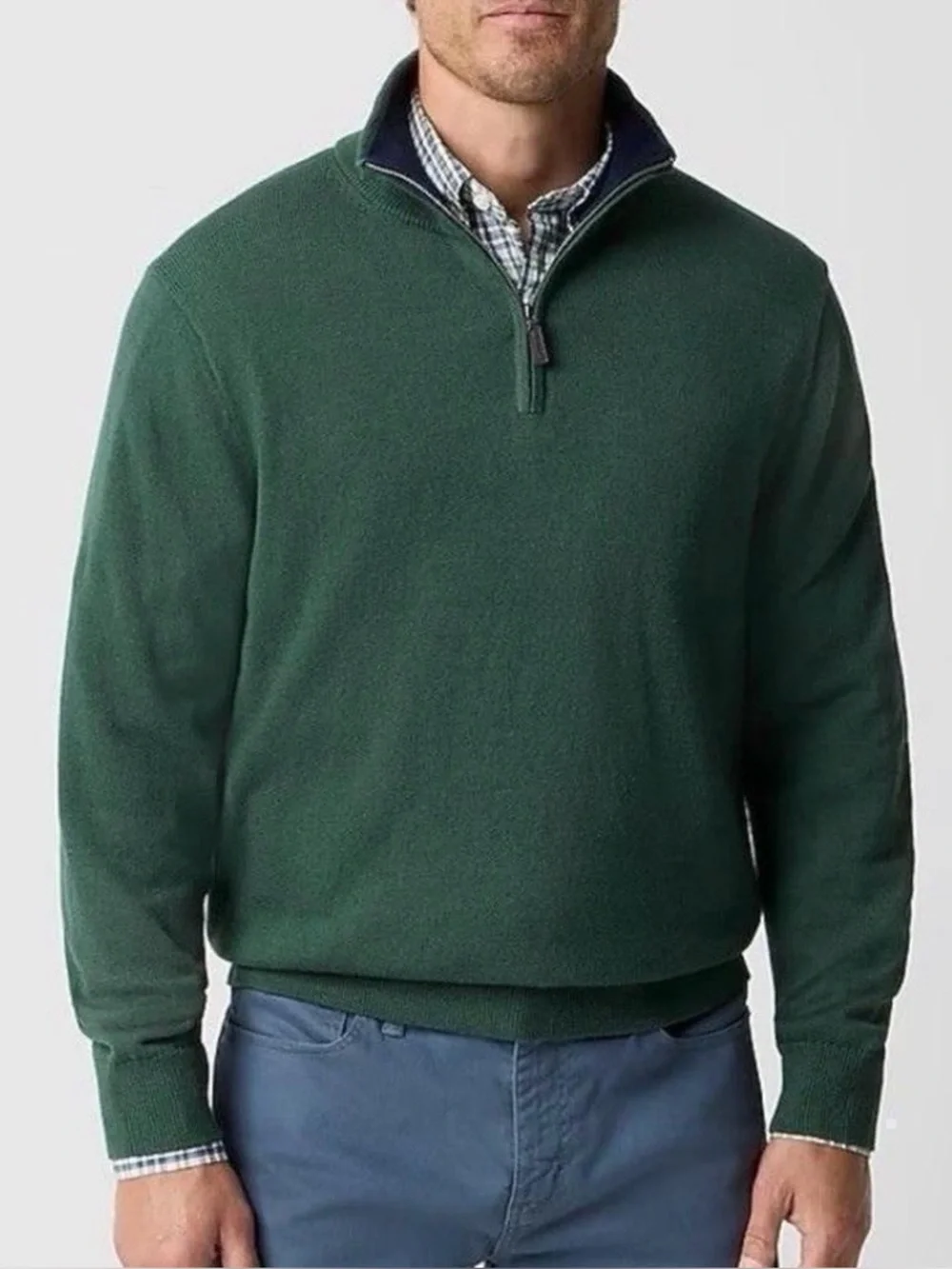J Crew Men's Green Slim Fit Quarter Zip Sweater